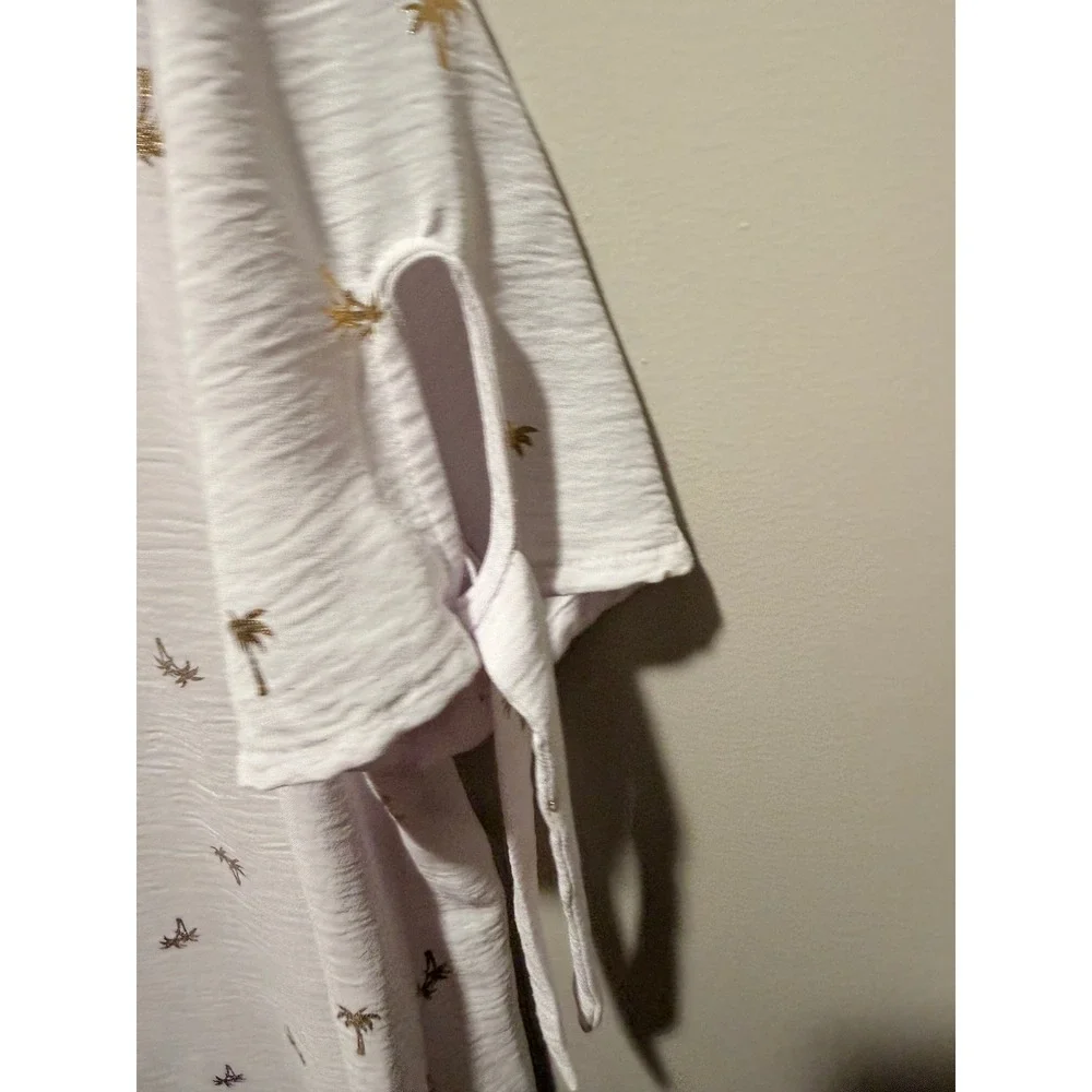 Chloe + Rene White Gold Palm Tree Embroidered Tie Sleeve Shift Dress 11091FCEY M